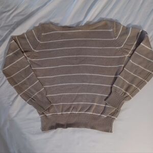 Braemar International womens small cotton sweater tan w/ white stripes.